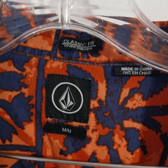 Volcom Men's Short Sleeve Button Up Orange Blue SZ M EUC - Picture 4 of 8